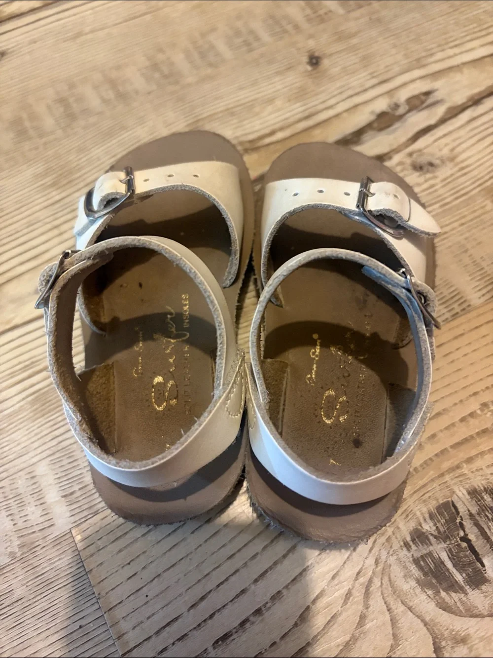 Kids SunSans White Leather Buckle Sandals
